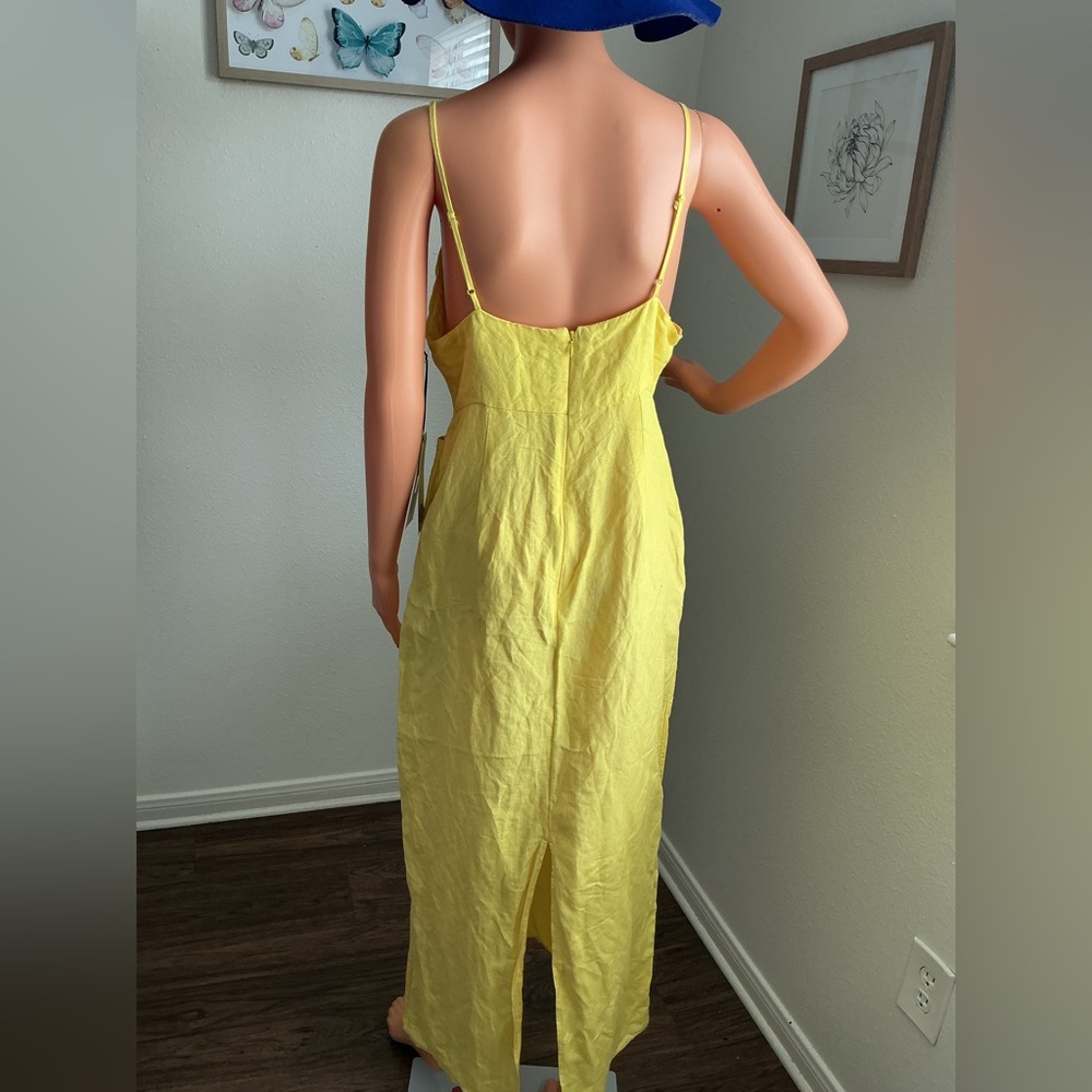 Women's Yellow Cutout Midi Dress - Spaghetti Strap Summer Dress Size 10 - Picture 3 of 9